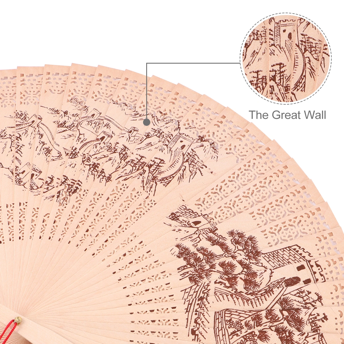 2pcs Folding Fans Wood Sandalwood Fan Chinese Style Classic Folding Fans (Golden Silk, the Great Wall Style)