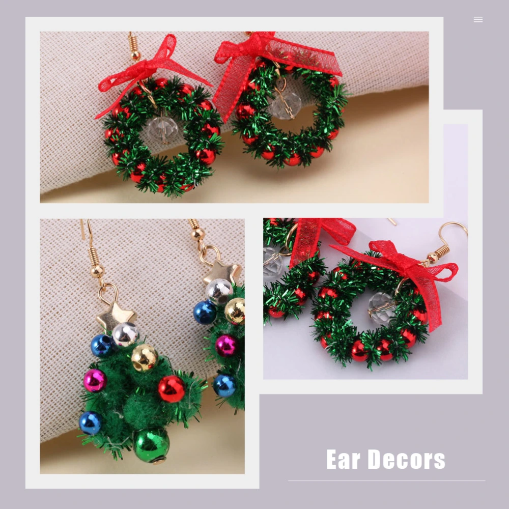 2Pairs Christmas Themed Earrings Wreath Xmas Tree Ear Pendants for Women Green