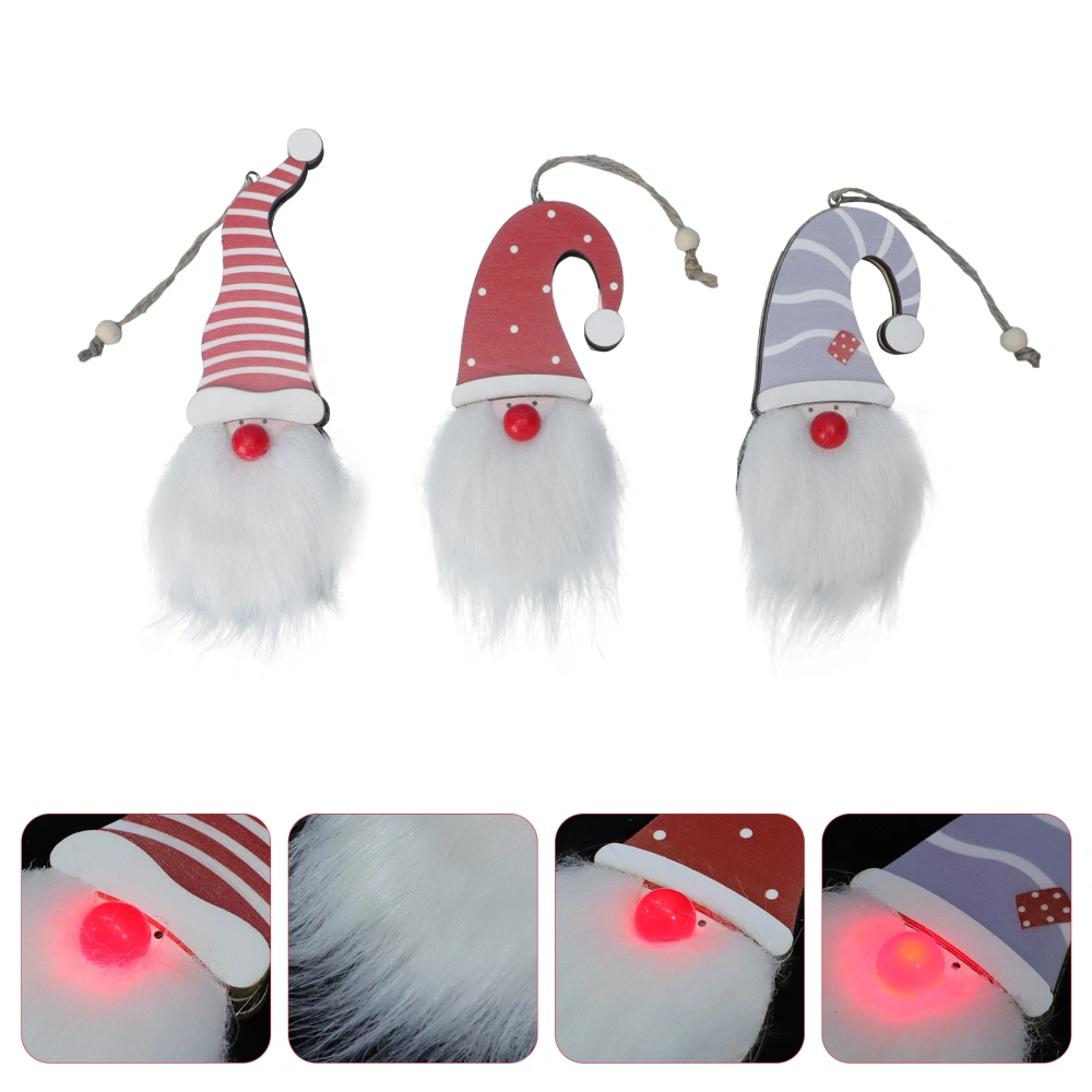 3Pcs Forest Old Man Pendant Wooden Luminous Decor Xmas Tree Hanging Adornment