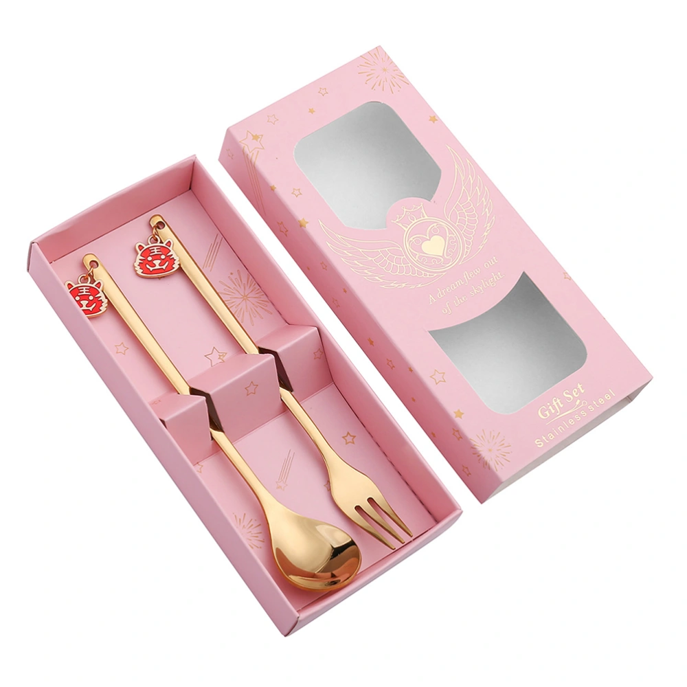 2Pcs Exquisite Dessert Spoons Lovely Coffee Spoons Stirring Spoons Gift Set