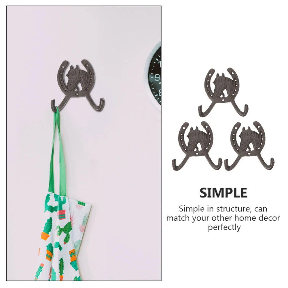 3 Pcs Horseshoe Shape Hook Iron Art Hanging Hook Practical Sundries Organizer