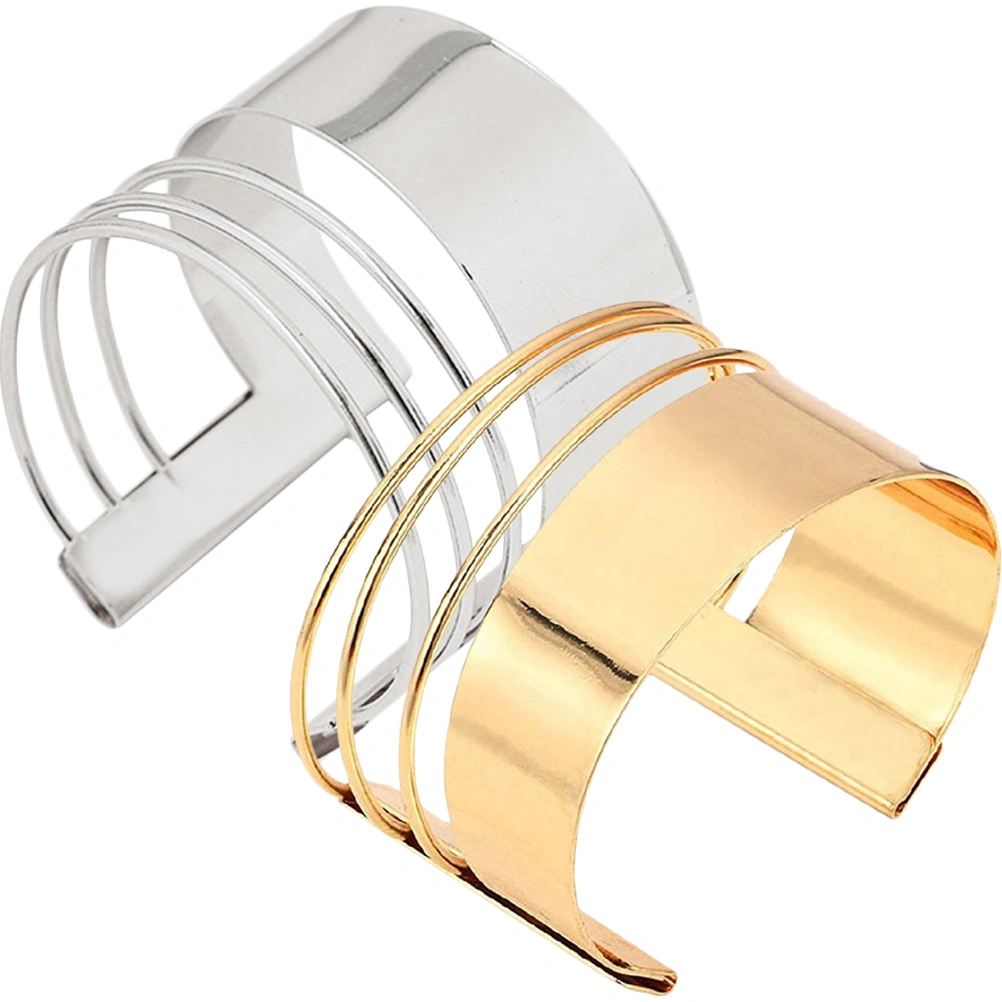2pcs Wide Cuff Bangles Punk Cuff Bracelet Adjustable Open Cuff Bracelet