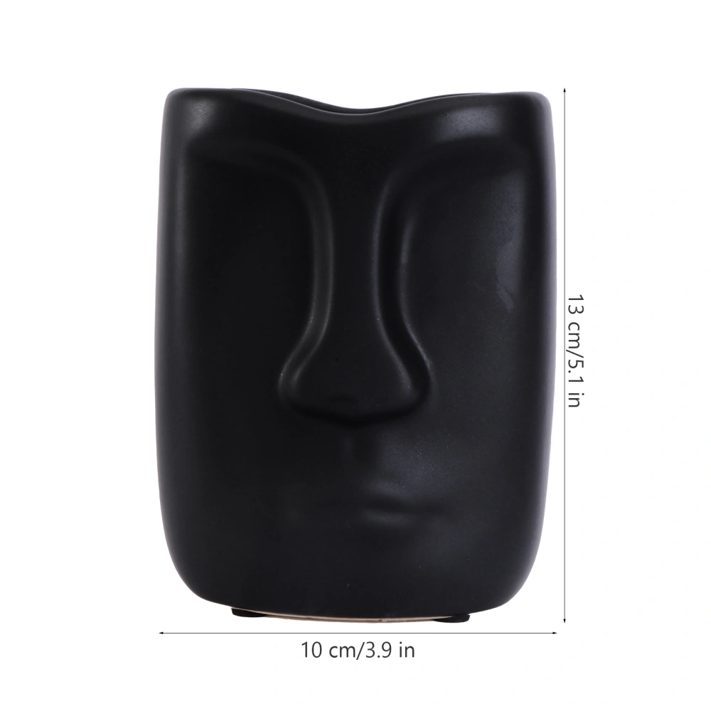 1pc Creative Human Face Flowerpot Vase Ornament Ceramic Planting Vase (Black)