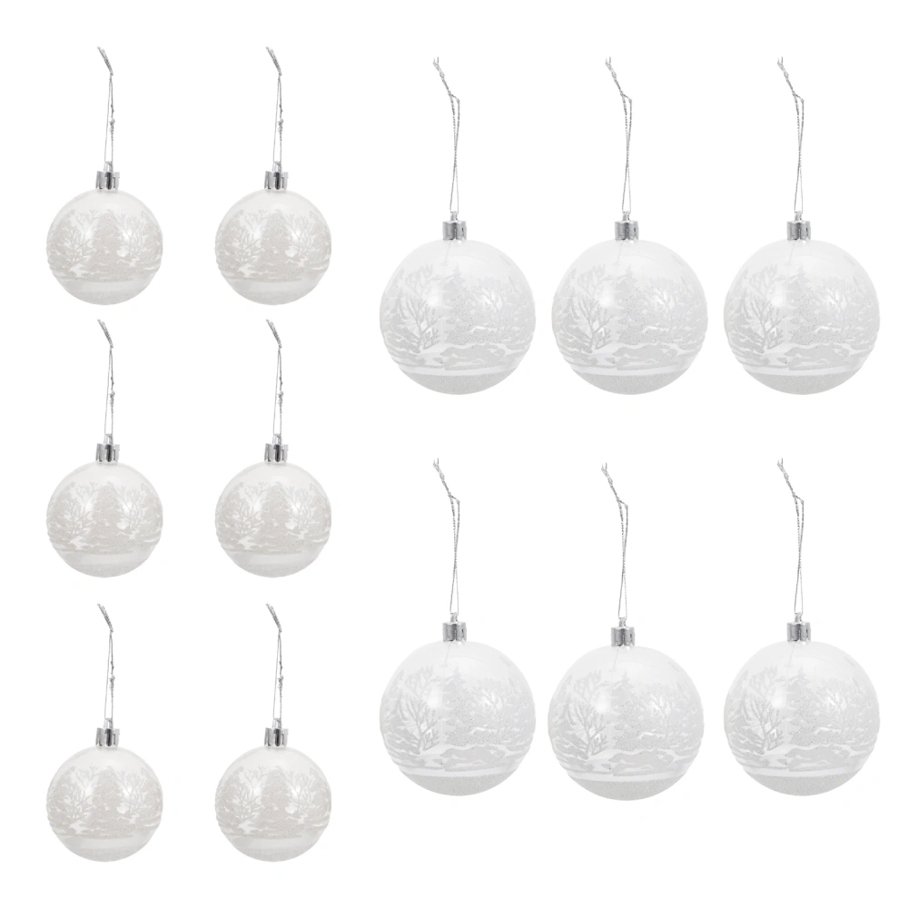 12Pcs Christmas Balls Hanging Pendant Ball White Pattern Design Ball Decoration