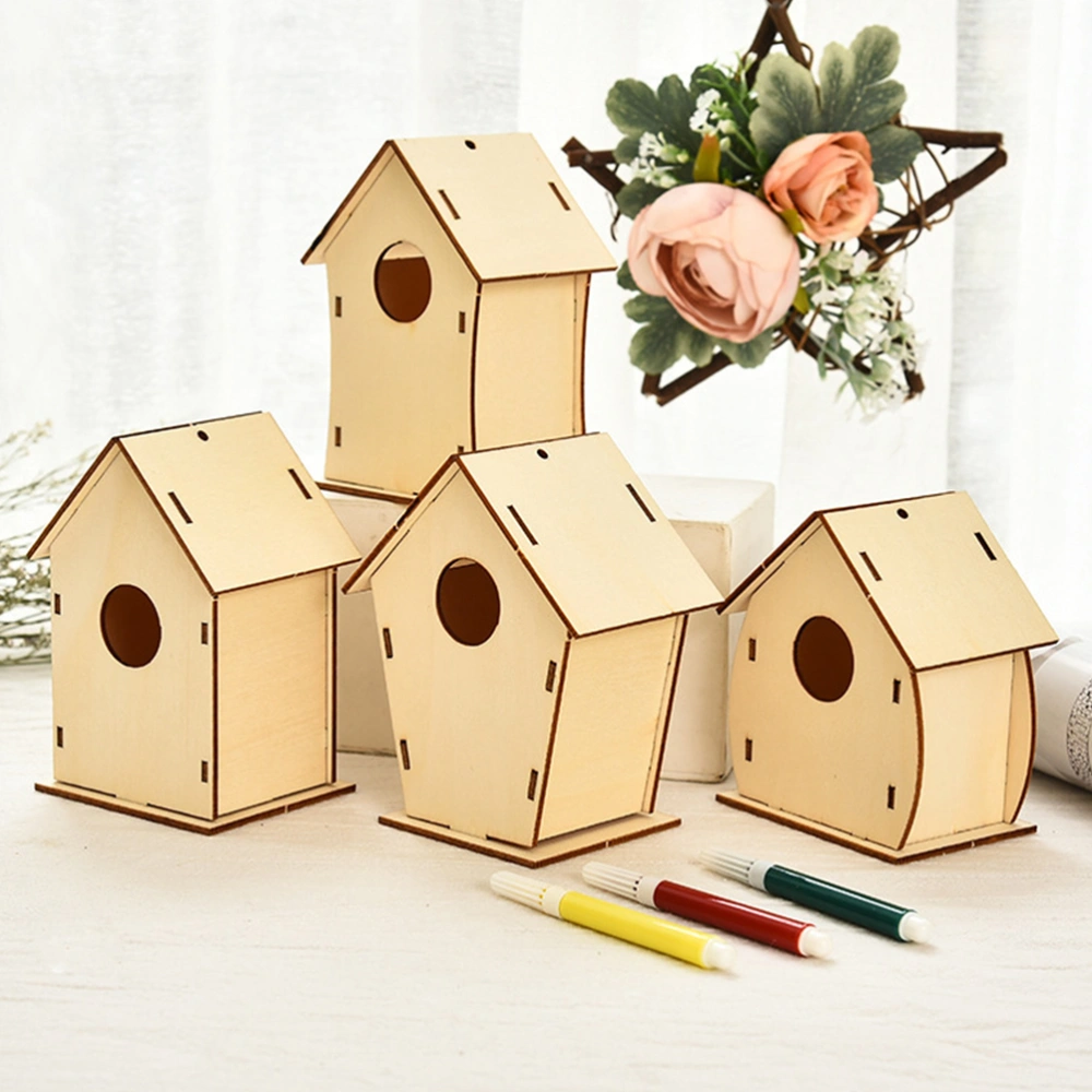 4Pcs Christmas Wooden Toys DIY House Model Plaything Adornments for Children