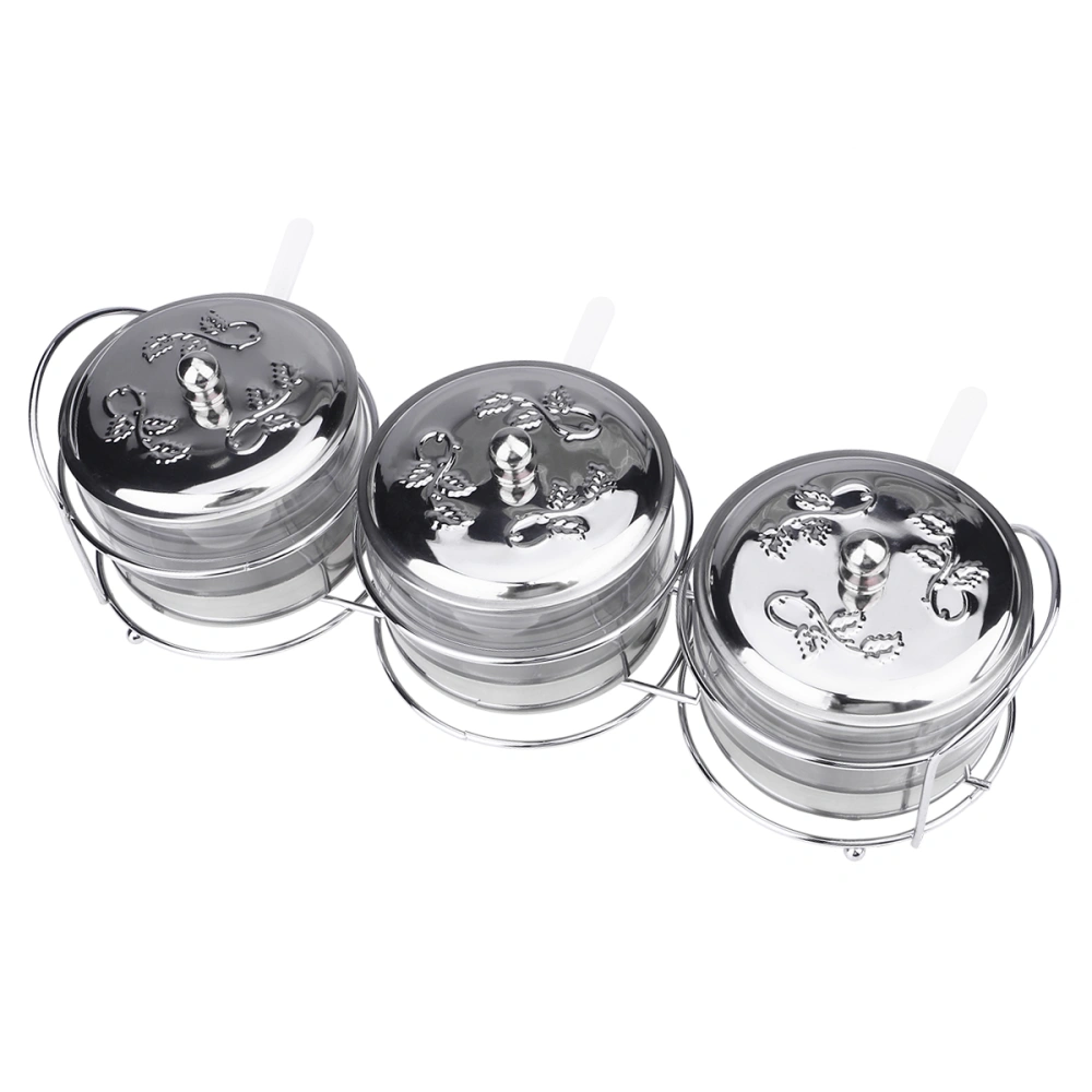 Stainless Steel Seasoning Box Spice Jars Kitchen Spice Storage Box Salt Sugar Pepper Condiment Container with Lid (Visible 3-box)