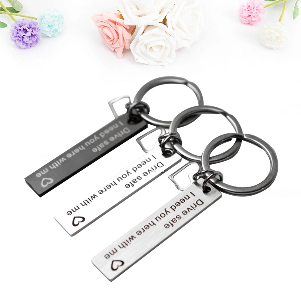 1 Set 3pcs Stainless Steel Titanium Steel Key Chain Pendant Keyring Safe Driving (Black Polished Surface+ Silver Polished Surface + Silver Wiredrawing Surface)