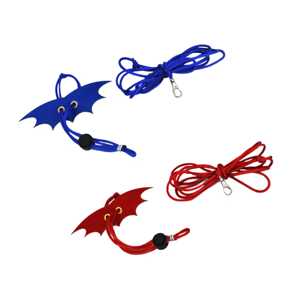 2PCS Hamster Leash Small Animal Harness Leash Rat Mouse Adjustable Rope with Bat Wing for Squirrels Guinea Pig - Size S (Red/Blue)