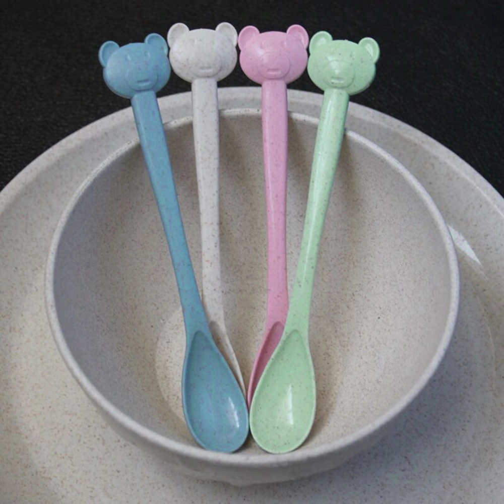 20PCS Bear Plastic Ice Cream Spoons Condiments Spoons Honey Teaspoons Sugar Coffee Spoon (Pink)