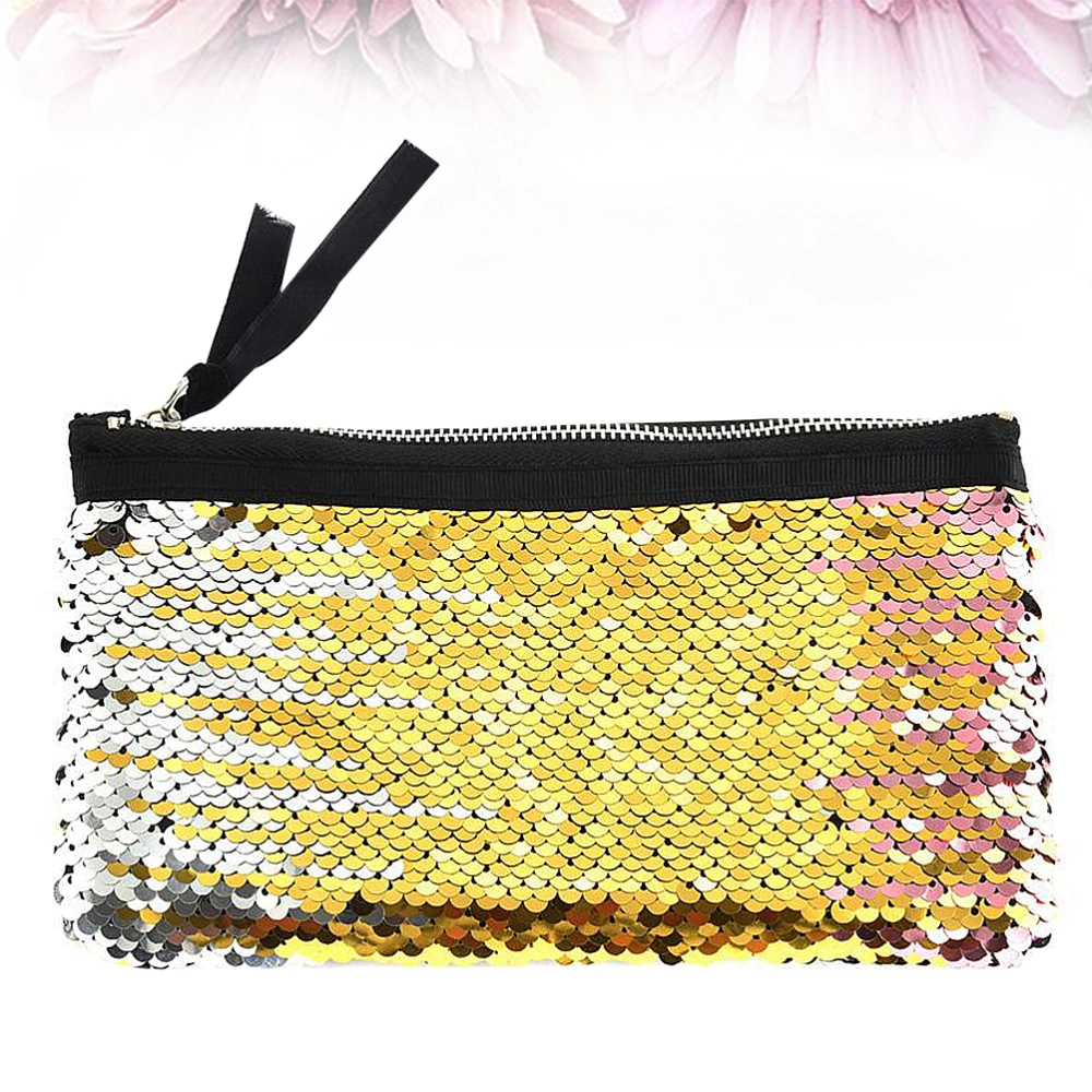 Fashion Purse Creative Hand Bag Sequined Cosmetic Bag Zipper Purse Durable Coin Storage Bag for Woman (Yellow)