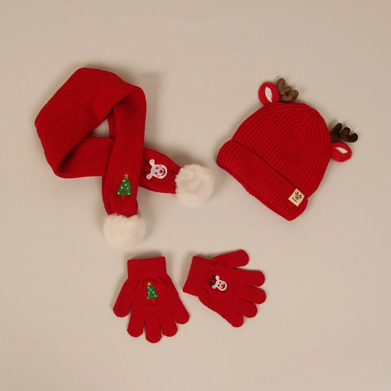 Children's Hat Scarf Gloves Fleece-lined Three-piece Set