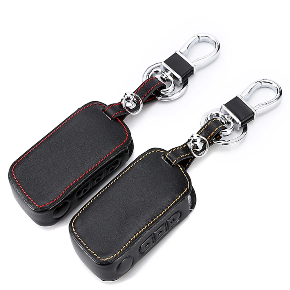 Leather Car Key Case Cover Holder for Starline A93 A63 Car Alarm Remote Controller LCD Keychain Cover Wallet (Red Thread)