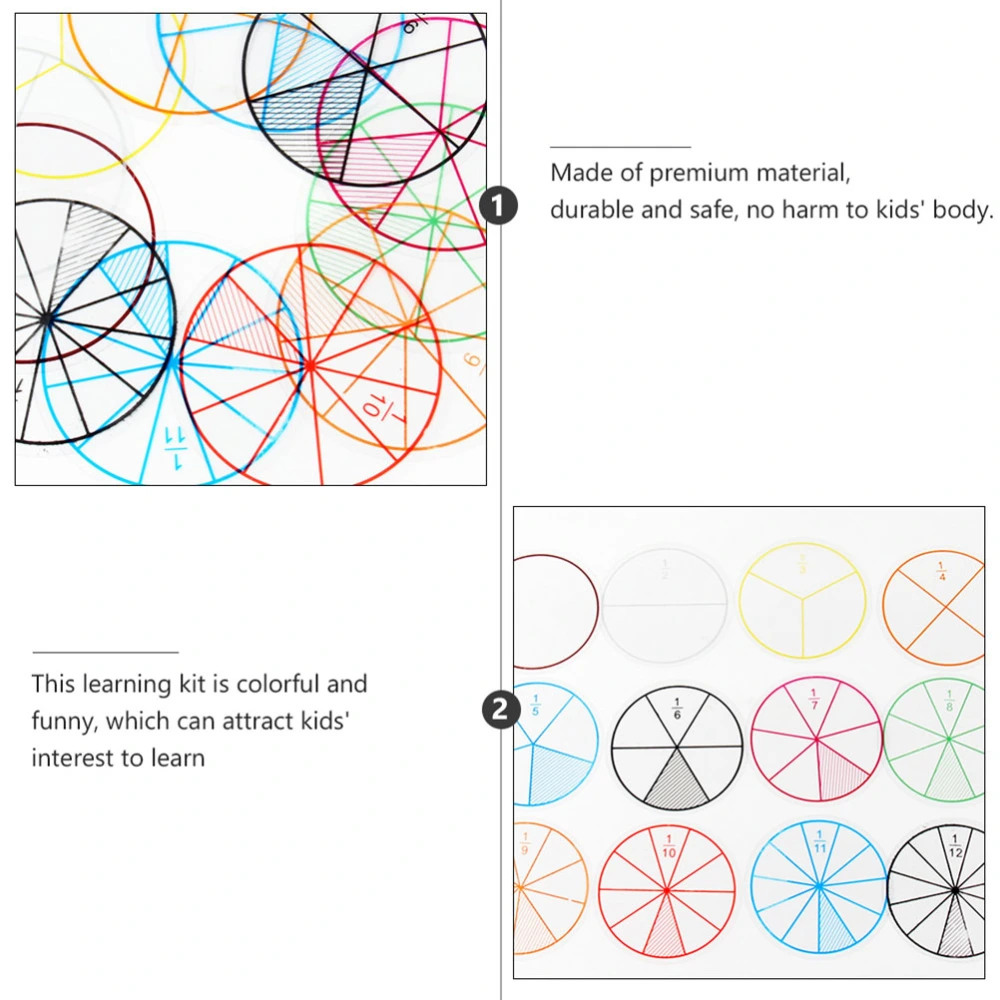 10 Sets 8cm 1 to 1/12 Fraction Circles Math Manipulatives Teaching Instruments