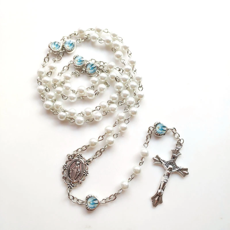 Simple Jewelry Glass Pearl Rosary Necklace