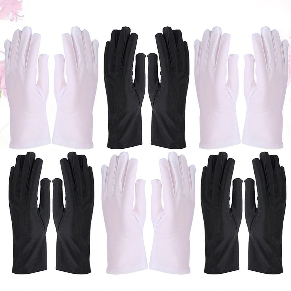 6 Pairs Spandex Etiquette Gloves Thickened Gloves Protective Gloves Hand Protector Work Gloves (Black + White)