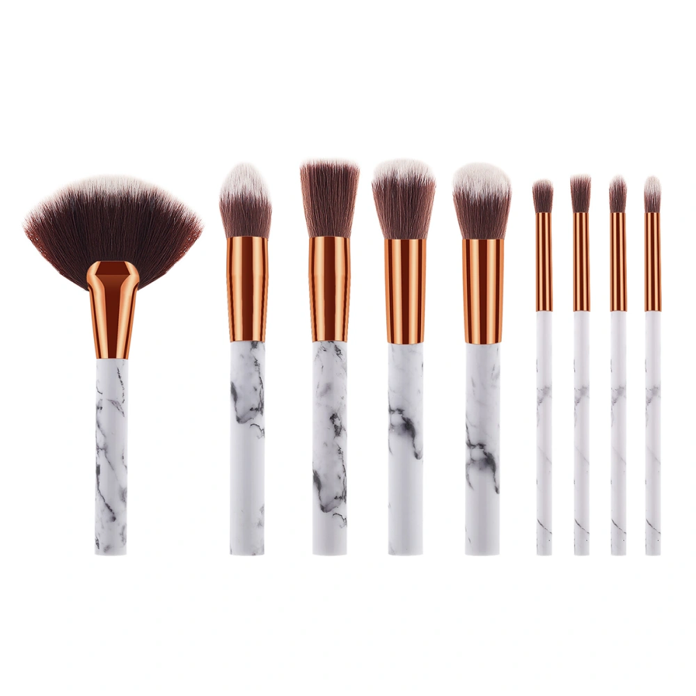 9pcs Marbling Makeup Brushes Kit Plastic Handle Nylon Bristles Cosmetics Powder Blush Brush (T-09-002)