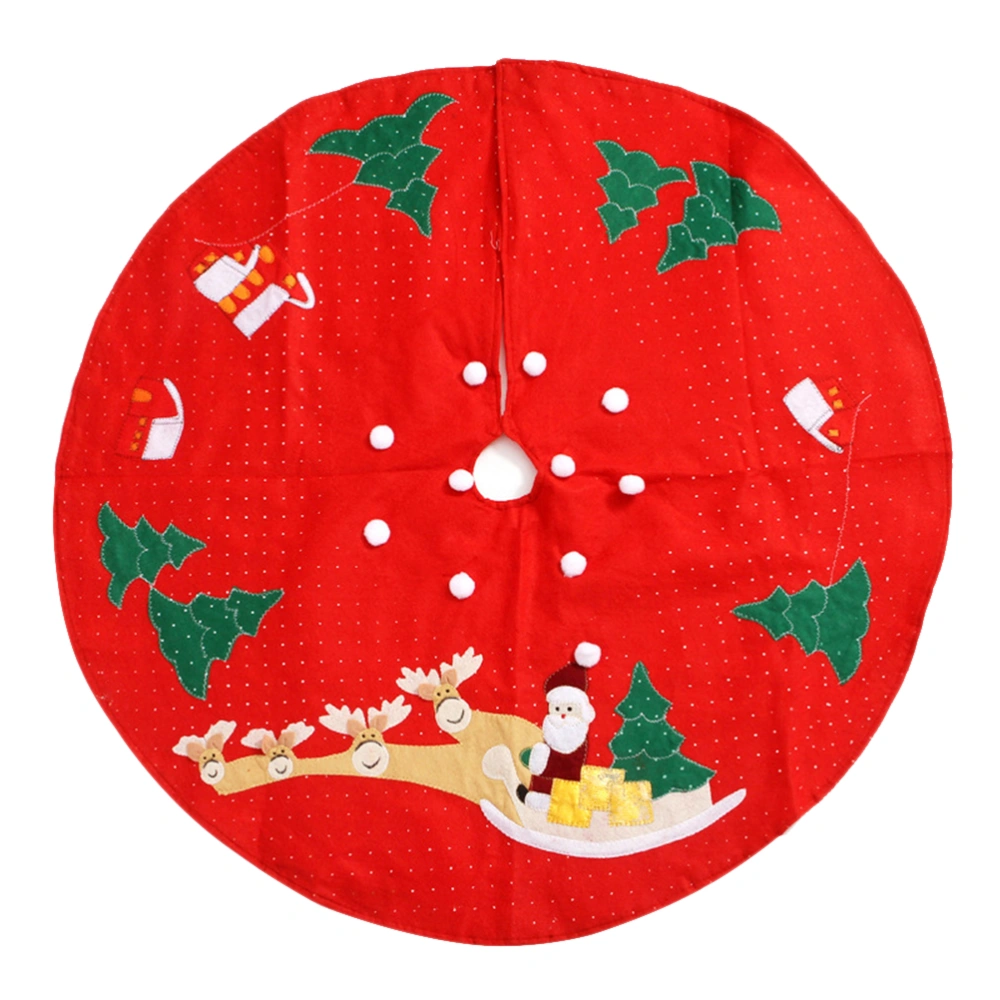 Stylish Double Embroidery Cartoon Deer Christmas Tree Skirts Christmas Tree Decoration Size M Red