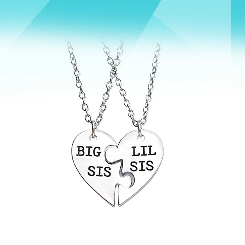 2PCS Big Sis Lil Sis Big Little Sister BFF Forever Necklace