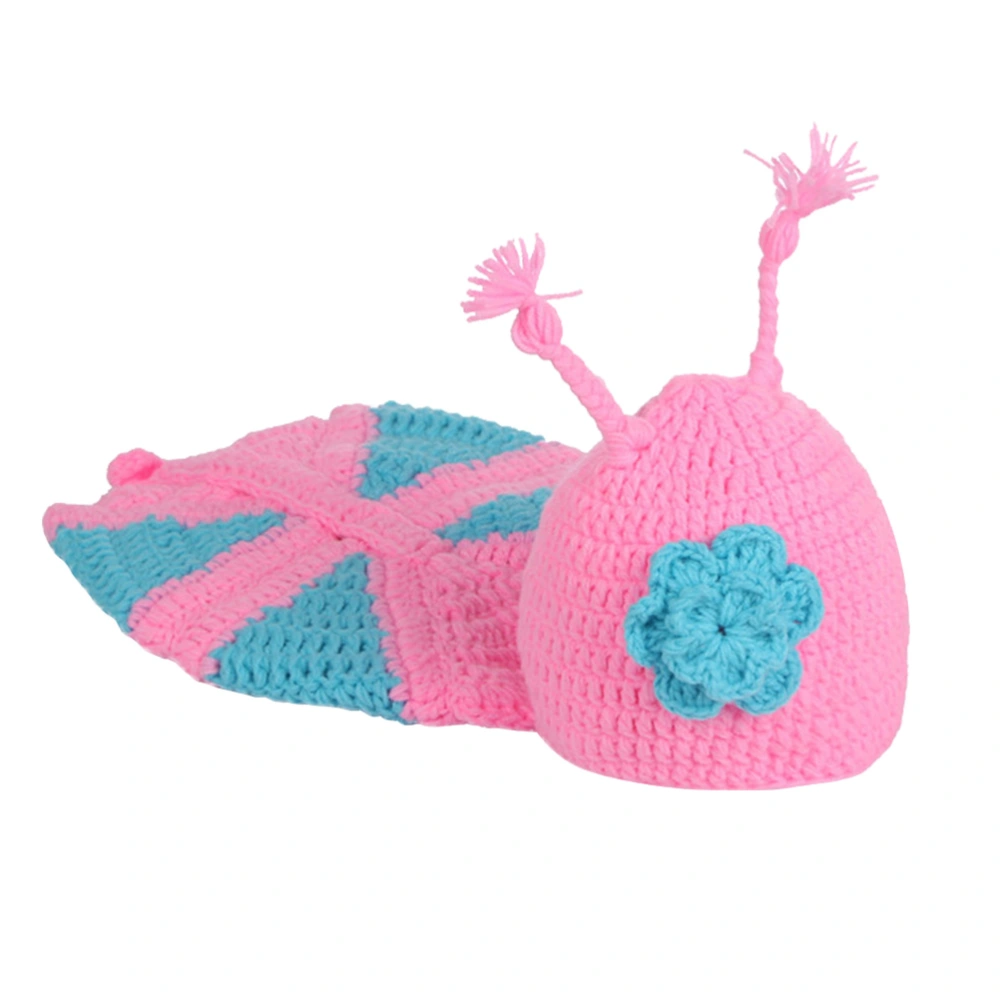 Handmade Wings Newborn Baby Photography Props Clothing Set Hand-knitted Crochet Baby Photography Suit Outfits costume (Pink+Blue)