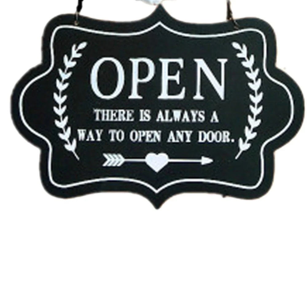 Wooden Dual Side Door Sign European Style Open Closed Door Decoration Ornament for Bar Club Cafe Shop Black