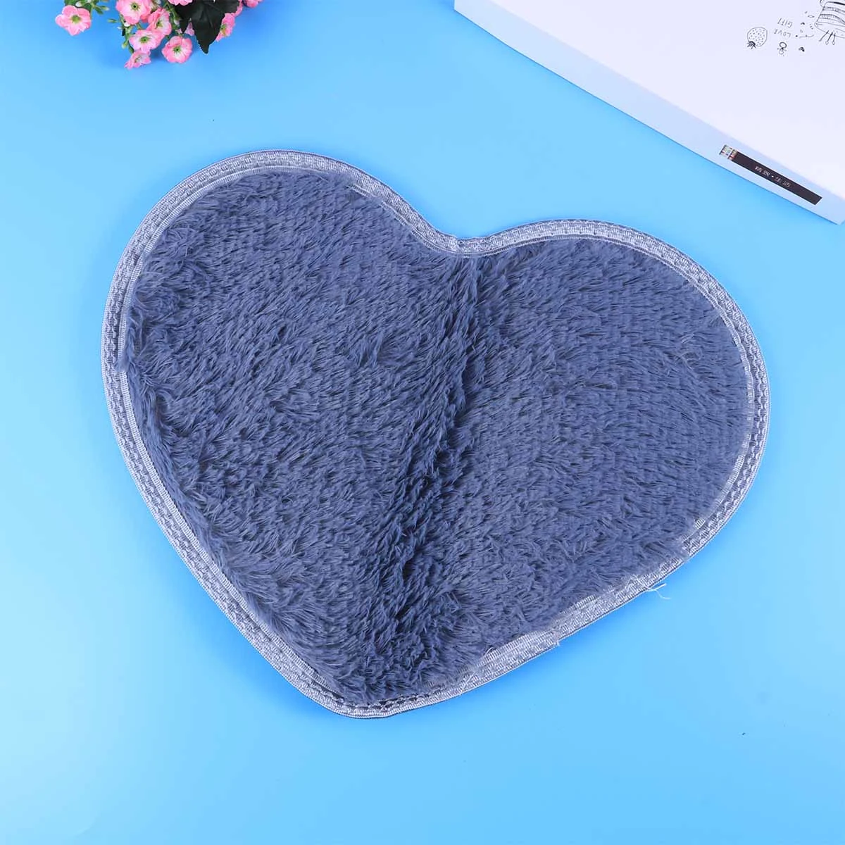 Sweet Heart Shape Fluffy Floor Mat Non-slip Area Rugs Carpet for Bedroom Dinning Room 30 x 40cm (Gray)