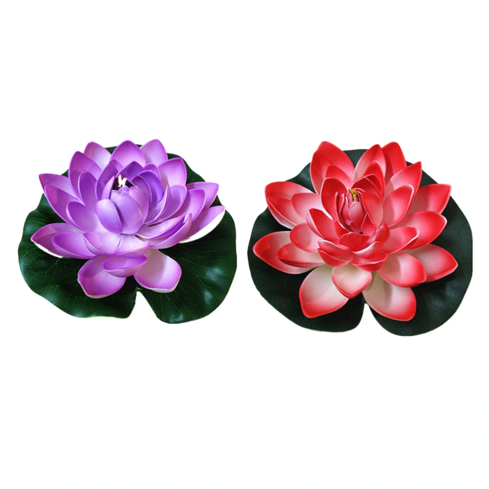 2PCS 18cm Artificial Floating Water Lily EVA Lotus Flower Pond Decoration Without Battery (Random Color)