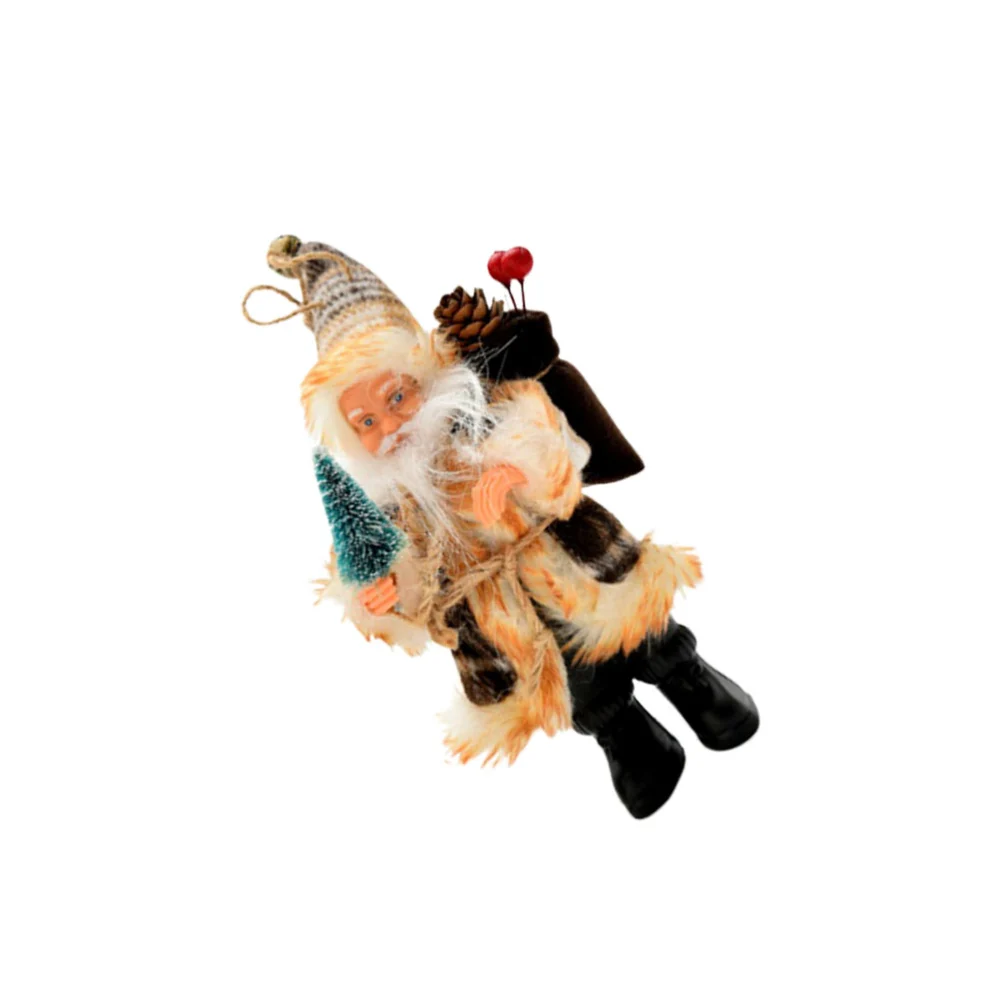 1Pc 22CM Standing Santa Claus Doll Christmas Lint Ornament Desktop Adornment Home Party Decoration (Brown)