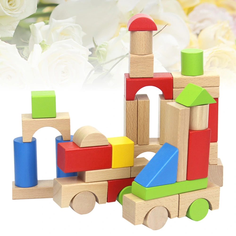 100Pcs Solid Wood Colorful Building Blocks Toys Set Funny Wooden Puzzle Cubes Jigsaw Early Eaducational Toys Kit