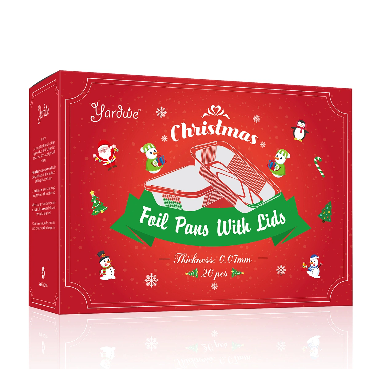 Yardwe 20pcs Christmas Foil Pans with Lids Disposable Food Containers Rectangular Foil Pans with Covers for Baking Cooking Heating (4 Lid Patterns, 5 for Each)