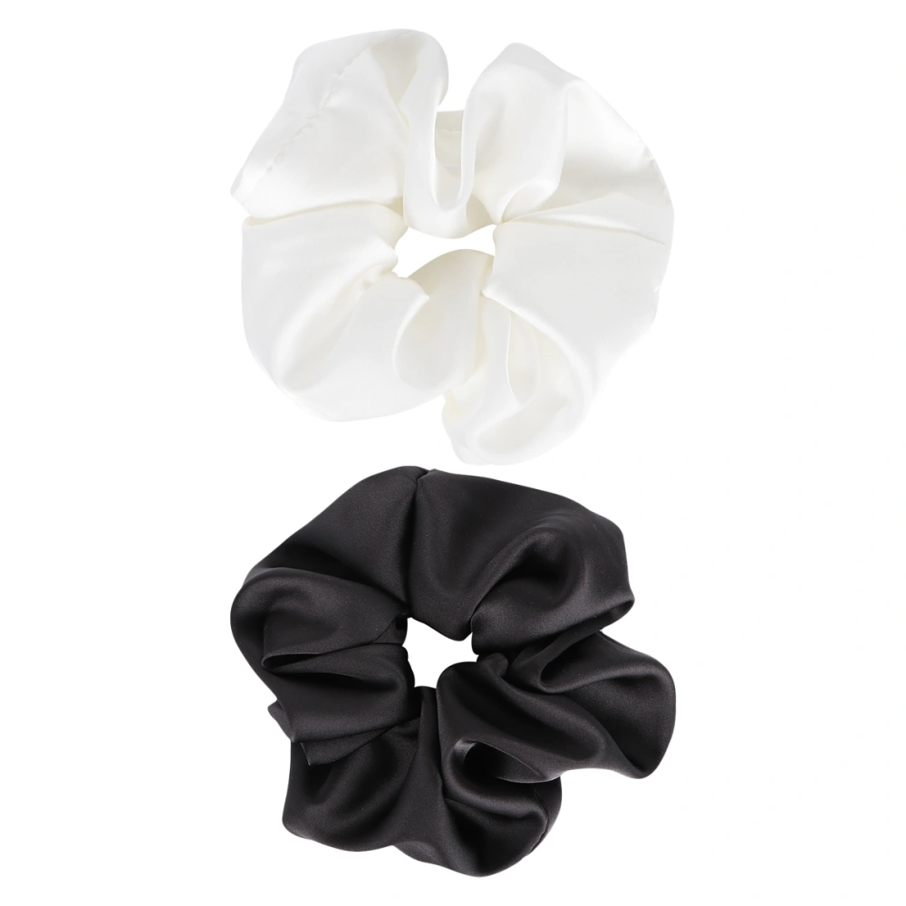 2pcs Imitation Silk Hair Rope Circle Seamless Elastic Cloth Hair Ties Ponytail Holders (Black and White)