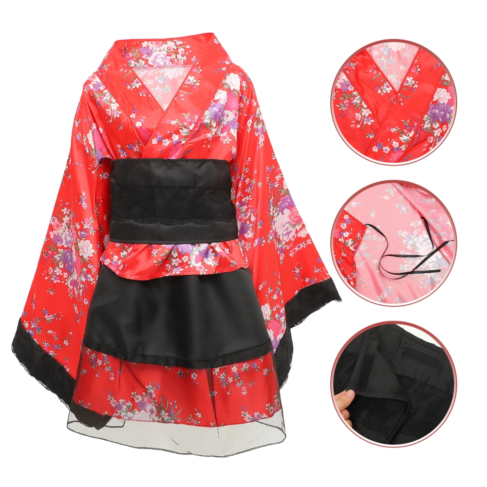 Japanese Traditional Maid Dress Kimono Cosplay Outfit Maid Costume Dress Size XL (Red)