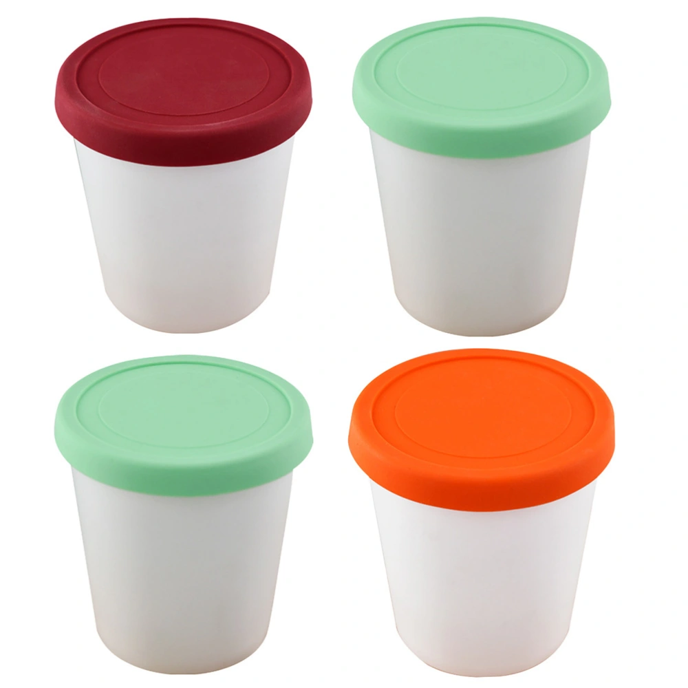 4Pcs Ice Cream Freezer Storage Containers Round Dessert Cups Yogurt Holders