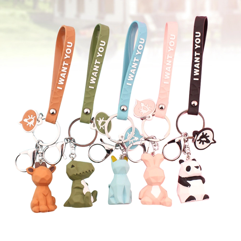 5pcs Creative Animals Keychain Geometric Style Keychain Pendants Cartoon Animals Keychain Lovely Bag Hanging Pendants for Women Men Use