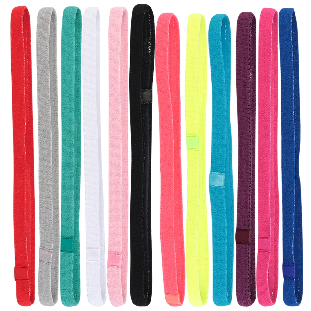 12pcs Yoga Elastic Hair Bands Sports Headband Anti-slip Sweatband Yoga Headwear Running Headband（Fluorescent Red + Fluorescent Green + Rosy Red + Bright Red + Pink + Gray + Pine Green + Earth Blue + Sapphire Blue + Dark Purple + White + Black)