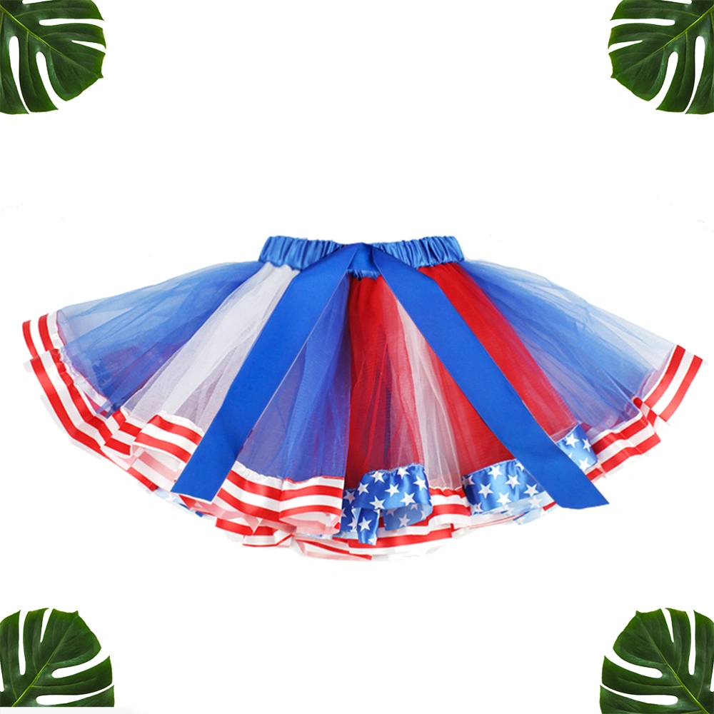 1Pc Flag Printed Mesh Skirt Fashion Women Dress Elastic Waist Party Dress for Independence Day Size L(Colorful)