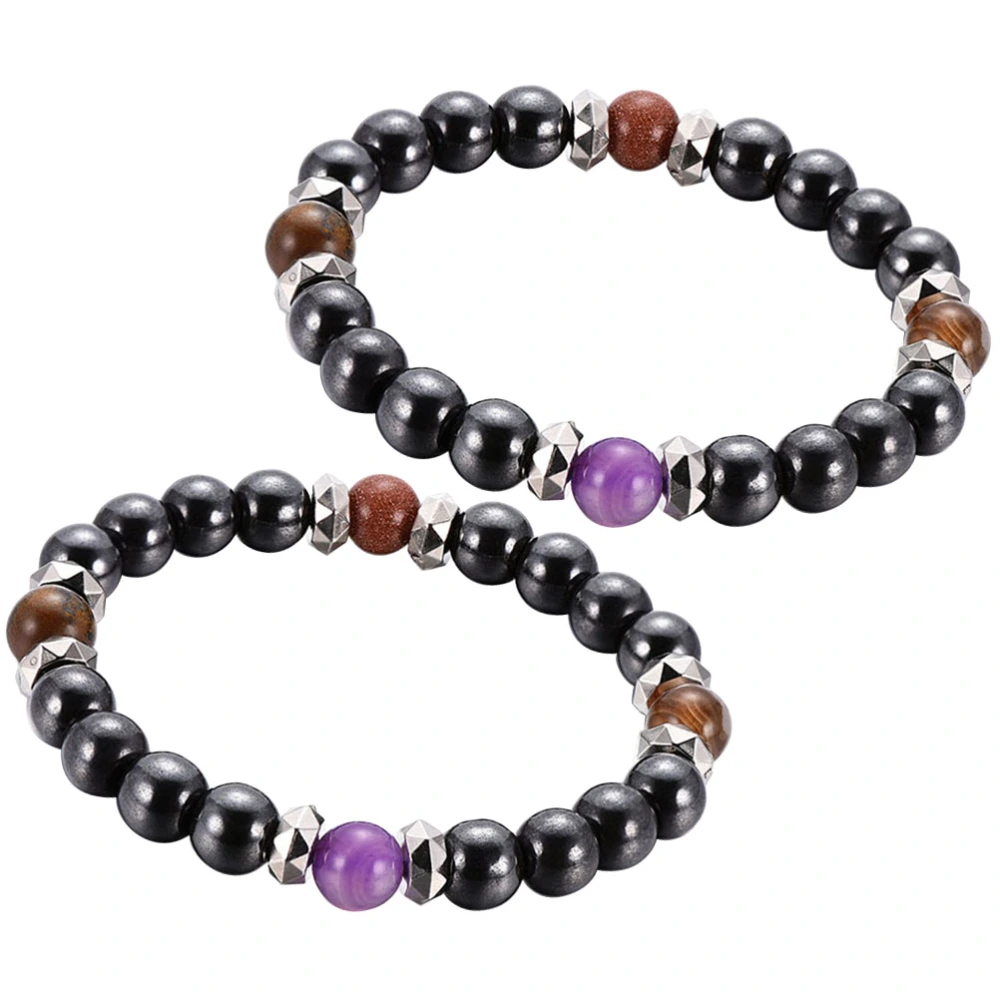 2pcs Bracelets Stylish Magnetic Double Color Beads Bracelet for Men Women