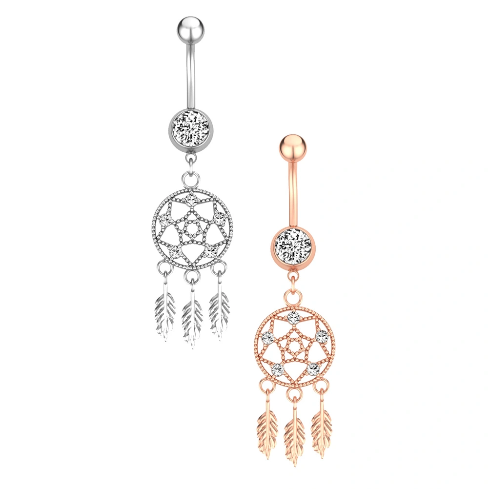 2Pcs Body Piercings Clover Dreamcatcher Buckle Rings Piercing (Silver+Rose Gold)