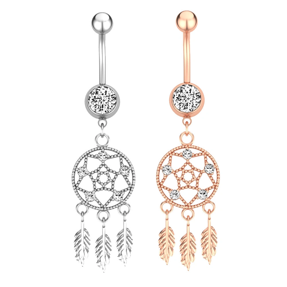 2Pcs Body Piercings Clover Dreamcatcher Buckle Rings Piercing (Silver+Rose Gold)