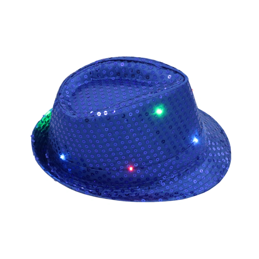 Unisex Flashing LED Hat Jazz Hats for Adult with Glitter Sequins for Party Costume (Sapphire)