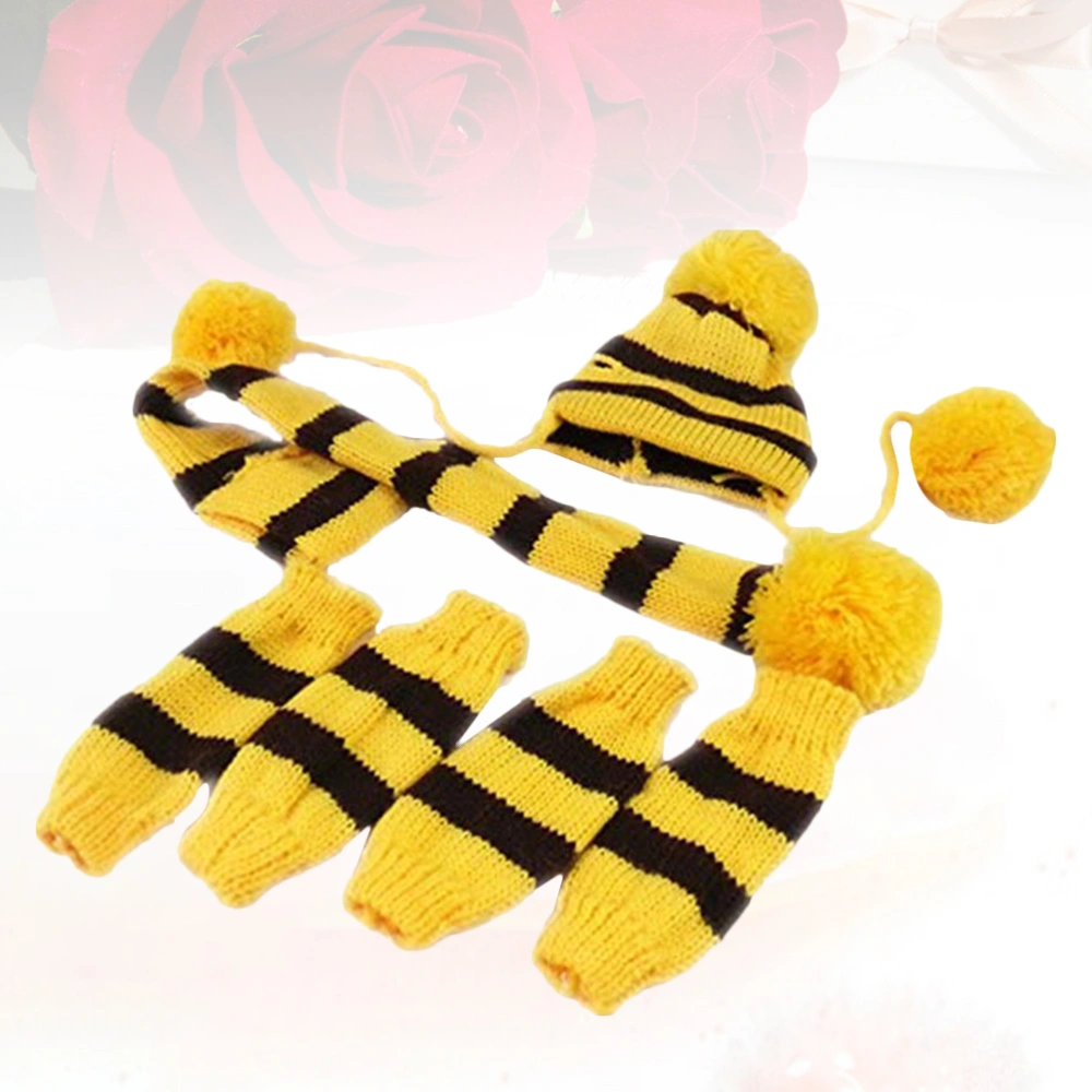 1 Set of Knitted Winter Dog Scarf Hat Set Dog Warm Costume Pet Festival Strpe Clothes Winter Accessories Size S Yellow and Brown