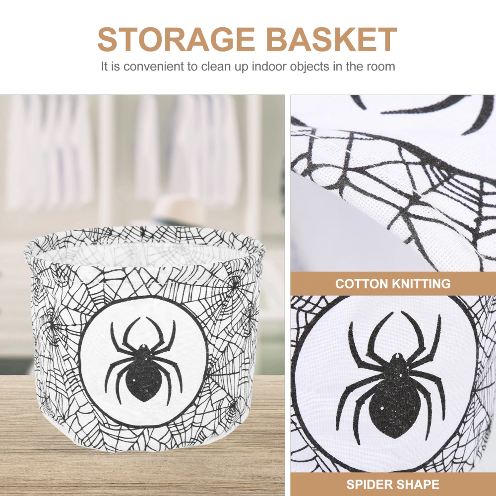 2pcs Cloth Halloween Storage Baskets Spider Printing Storage Baskets Desktop Storage Baskets