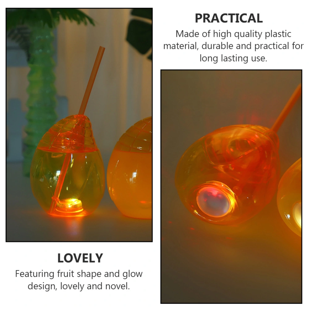 2pcs Luminous Mango Shape Cup Plastic Drinking Cups Party Cup with Lid and Straw