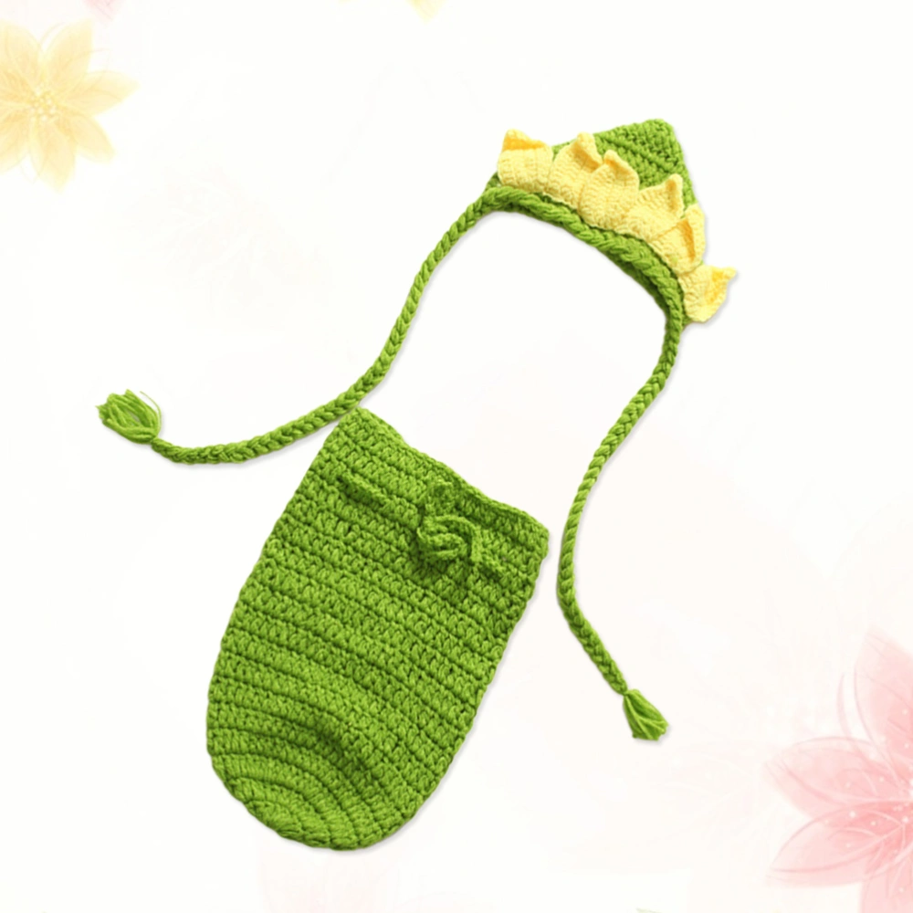 Newborn Photography Prop Sunflower Costume Baby Photo Sun Flower Crochet Sleep Bag (Green)