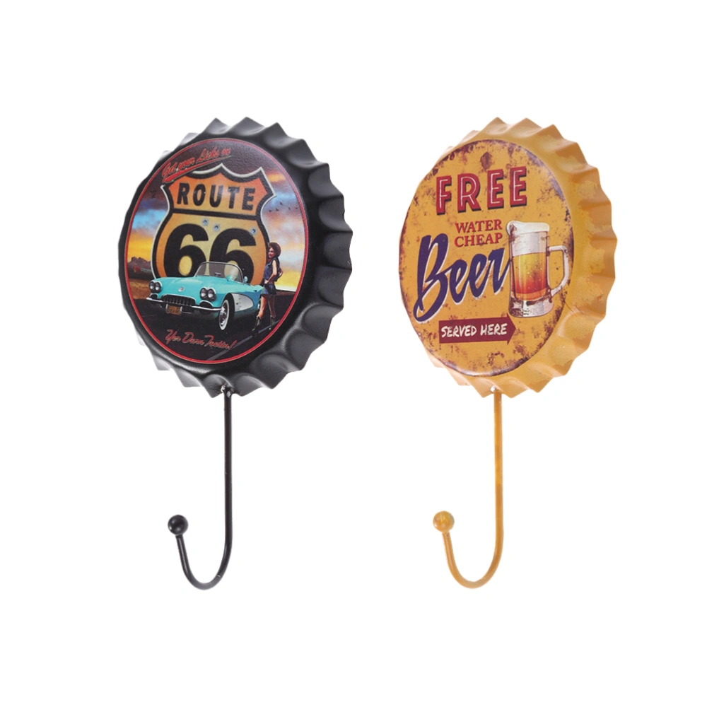 2PCS Retro Iron Beer Bottle Decorative Hooks Creative Bag Organizer Hanging Hooks Key Holders Bar Decoration Clothes Rack Wall Hook (Random Style)