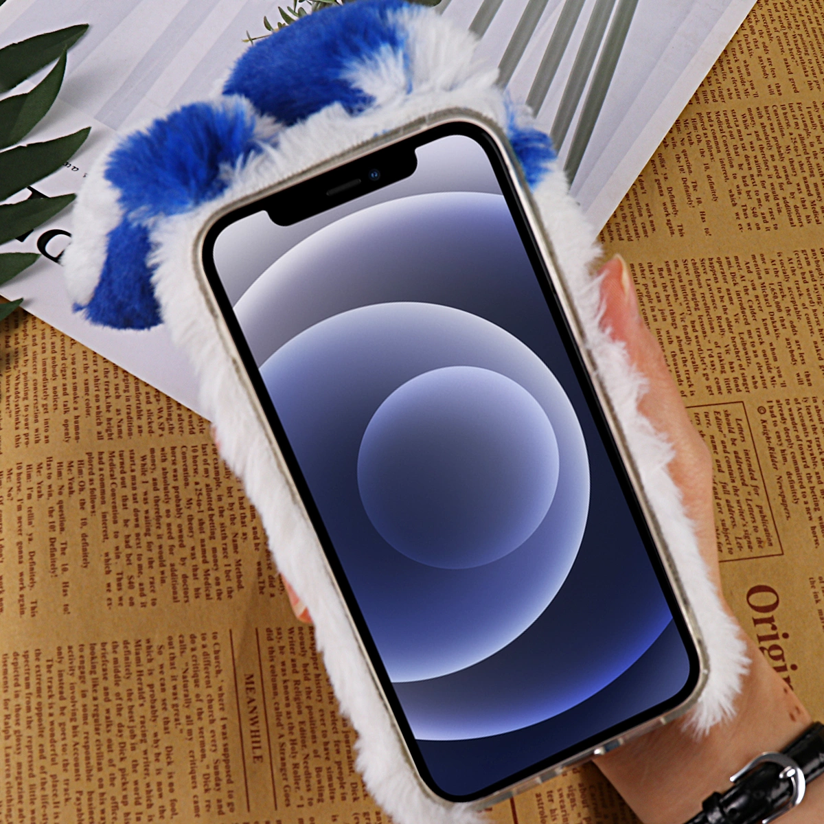 1Pc Fluffy Decorative Phone Case Plush Phone Cover Compatible for iPhone 12 mini