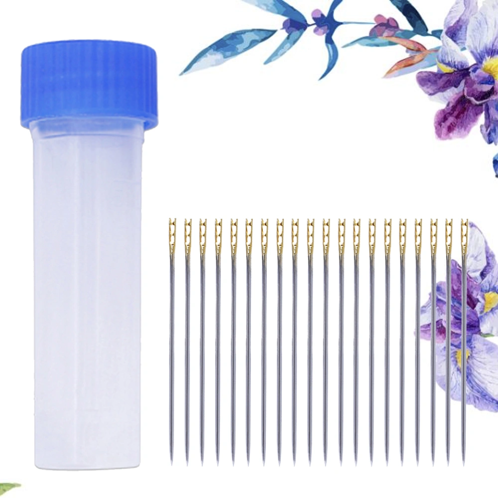 20 Pcs Double Holes Stainless Steel Needles Golden Tail Knitting Bayonet Needles Sewing Needles with A Storage Barrel