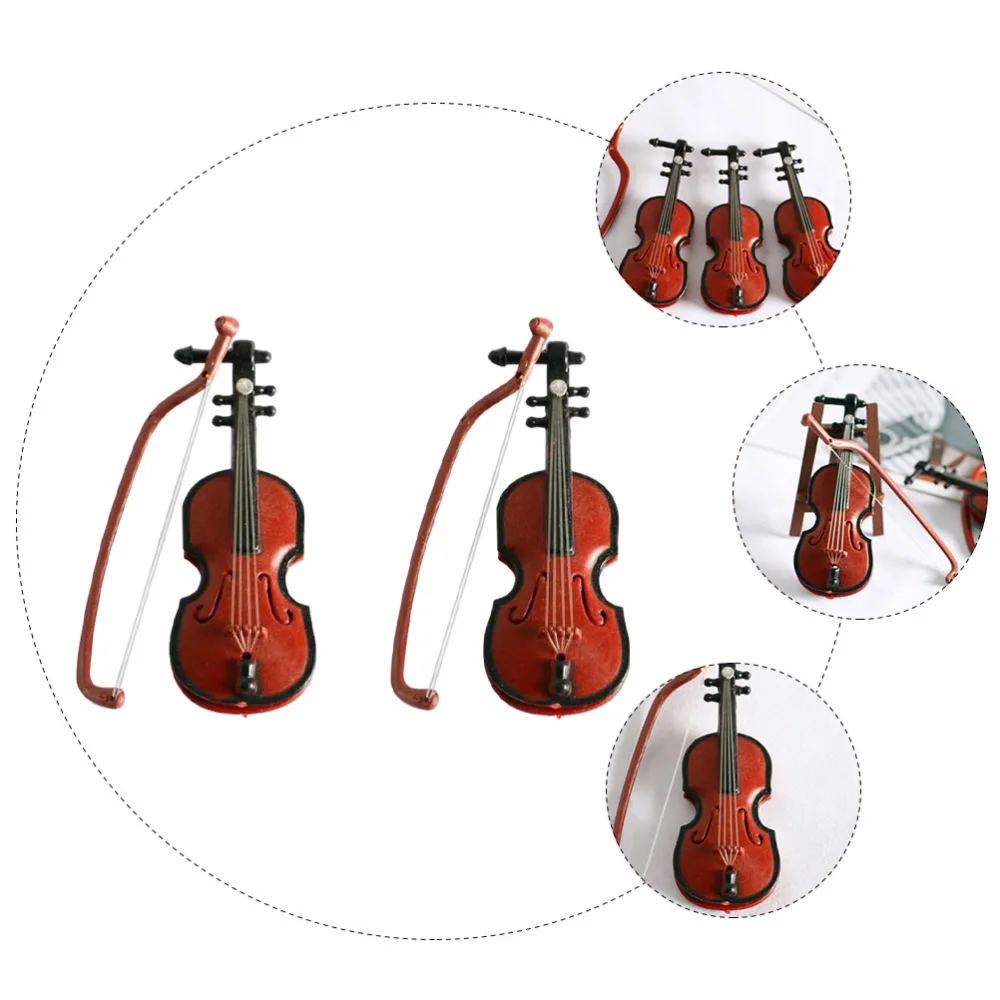 2pcs Mini Violins Decor Mini Violins Kids Toy Instrument Models Diy Accessories