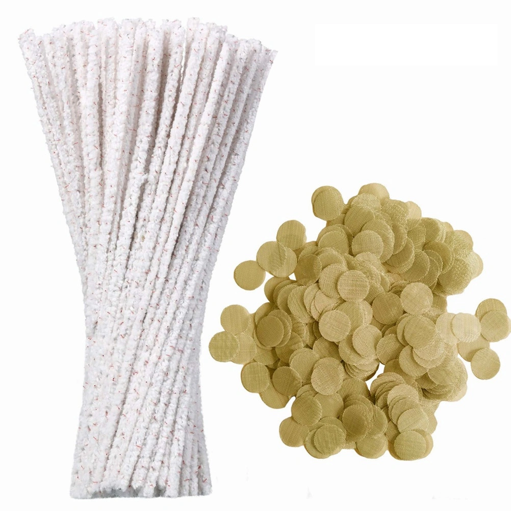 200pcs Pipe Cleaners and Pipe Screens Tobacco Pipe Cotton Cleaning Rod Cigarette Pipe Cleaner Smoking Metal Screens (White Pipe Cleaners and Golden Pipe Screens)