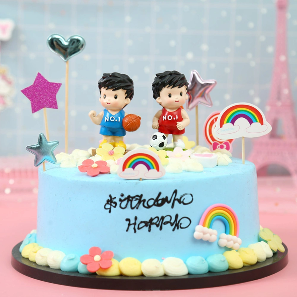 1pc Cartoon Resin Crafts Boy Figurine Sculpture Ornament Desktop Cake Decoration (Basketball)