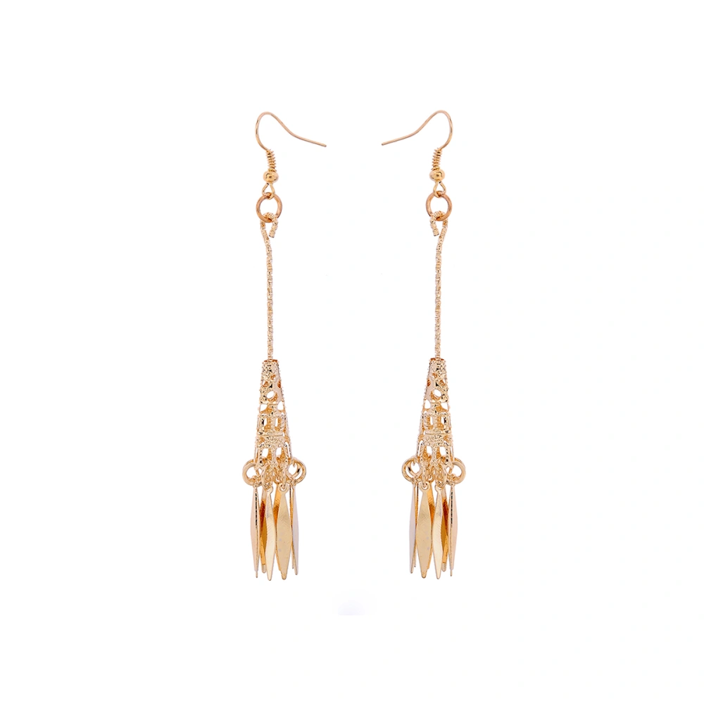 Pair of Women Girls Tassel Style TP0022-J 18K Gold Plated Ear Pendants Earrings (Golden)